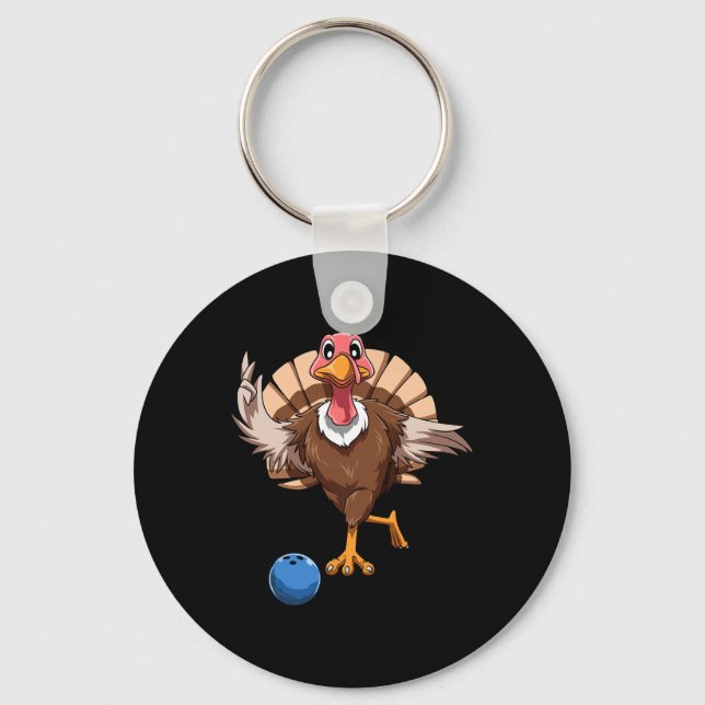 Turkey Bowling Thanksgiving Turkey Playing Bowling Keychain (Front)