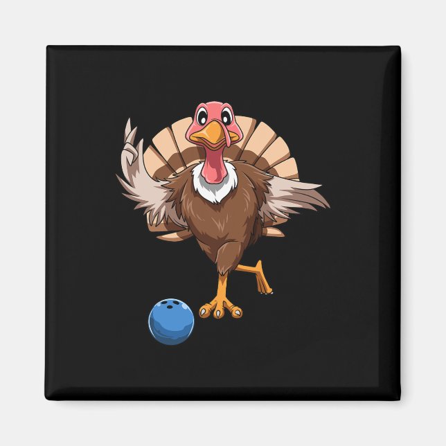 Turkey Bowling Thanksgiving Turkey Playing Bowling Magnet (Front)