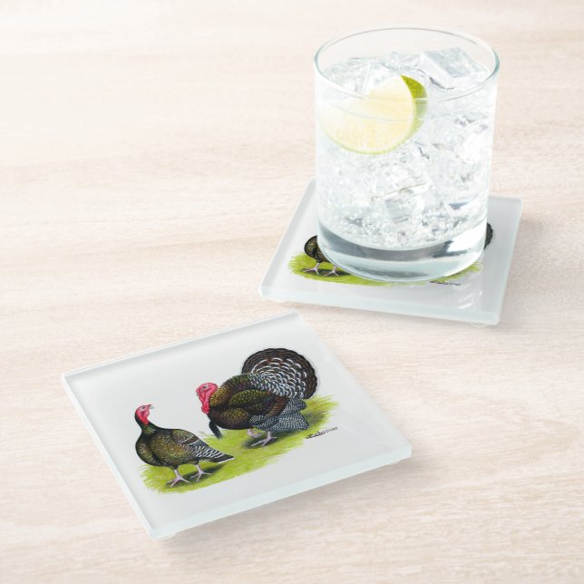 Turkey Broad Breasted Bronze Glass Coaster (Angled)