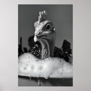 Turkey Bubble Bath Print, Black and White Animal Poster