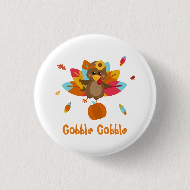Turkey button Thanksgiving button Fall theme (Front)