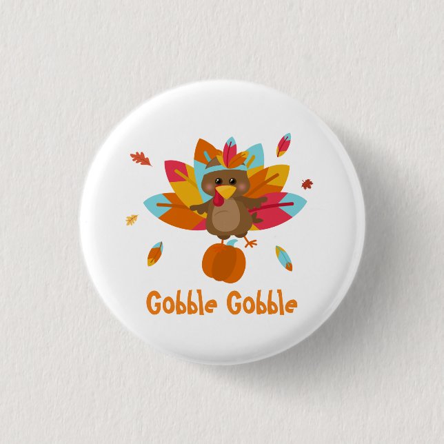 Turkey button Thanksgiving button Fall theme (Front)