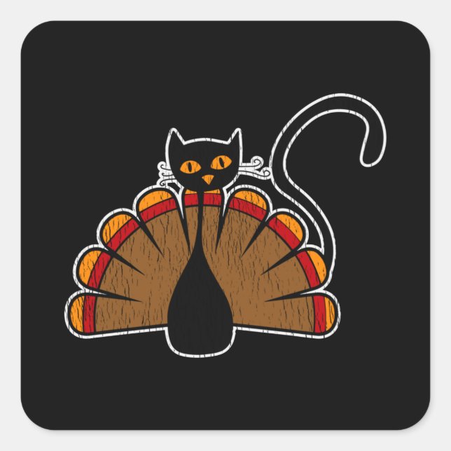 Turkey Cat Lover Thanksgiving Family Kids Kitty Square Sticker (Front)