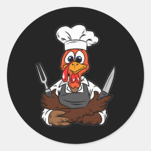 Turkey Chef Thanksgiving Day Funny Cook Culinary F Classic Round Sticker