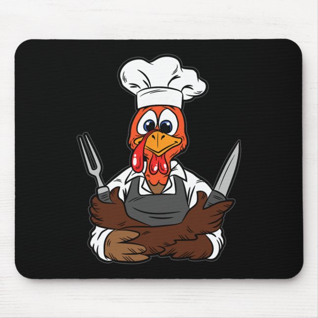 Turkey Chef Thanksgiving Day Funny Cook Culinary F Mouse Pad (Front)