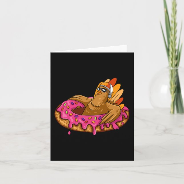 Turkey Chilling On Doughnut Thanksgiving Day Fun F Card (Front)