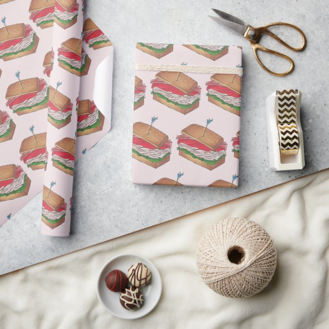 Turkey Club Sandwich Restaurant Diner Sandwiches Wrapping Paper (Crafts)
