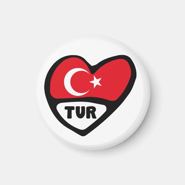 Turkey Country Code Flag Heart, TUR Magnet (Front)