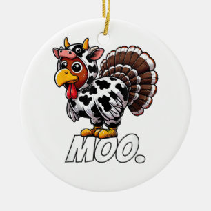 Turkey Cow Costume Thanksgiving Funny Turkey Moo Ceramic Ornament