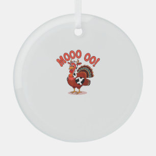 Turkey Cow Moo Funny Thanksgiving Glass Ornament