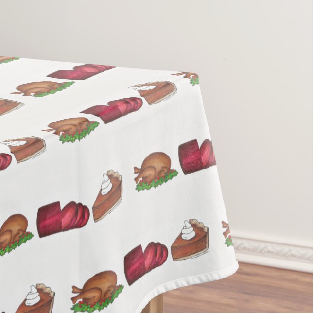 Turkey Cranberry Pumpkin Pie Thanksgiving Dinner Tablecloth (In Situ)