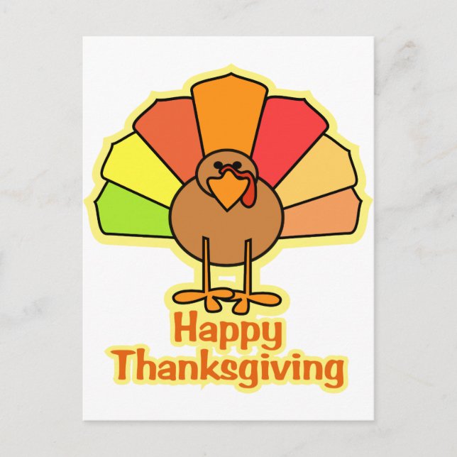 Turkey Cute Cartoon Happy Thanksgiving Design Holiday Postcard (Front)