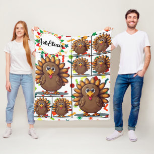 Turkey Cute Kawaii Brown Print Fleece Blanket
