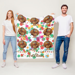 Turkey Cute Kawaii Brown Print Fleece Blanket
