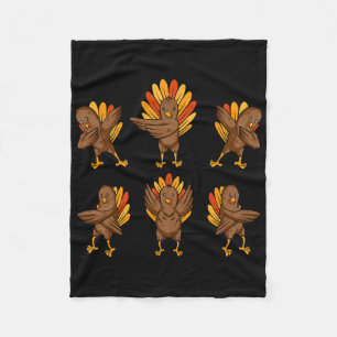 Turkey Dabbing Dancing Thanksgiving Day Fun Fall A Fleece Blanket