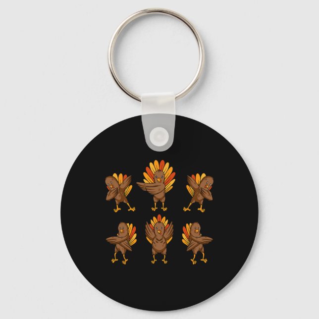 Turkey Dabbing Dancing Thanksgiving Day Fun Fall A Keychain (Front)