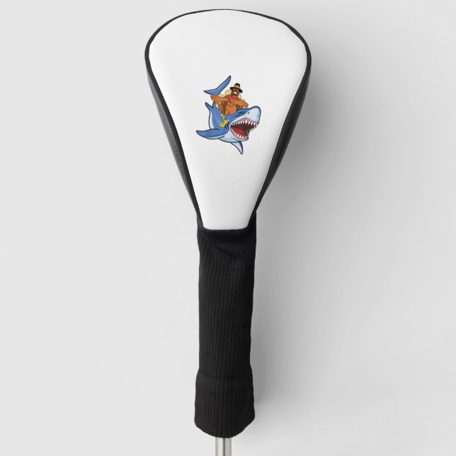 Turkey Dabbing Riding Shark Cool Thanksgiving Gift Golf Head Cover (Front)