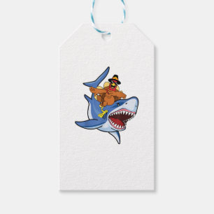 Turkey Dabbing Riding Shark Cool Thanksgiving Gift Tags
