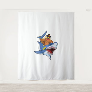 Turkey Dabbing Riding Shark Cool Thanksgiving Gift Tapestry