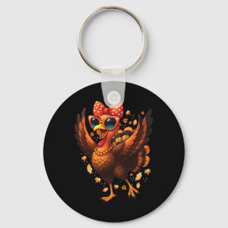 Turkey Dancing Turkey Day Womens Fall Cute Bow Tha Keychain