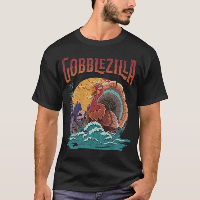Turkey Day Thanksgiving Gobblezilla Kaiju Monster T-Shirt (Front)