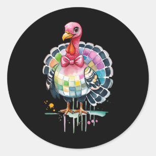 Turkey Dinner Fall Thanksgiving Coquette Bow Disco Classic Round Sticker