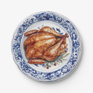Turkey Dinner on a Blue Chinoiserie Plate