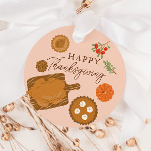 Turkey Dinner Thanksgiving Theme Pink Favour Tags
