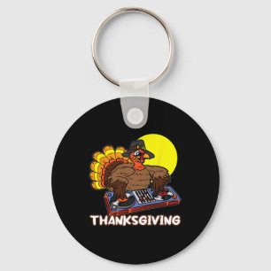 Turkey DJ Thanksgiving Day Cool Fall Dance Music D Keychain