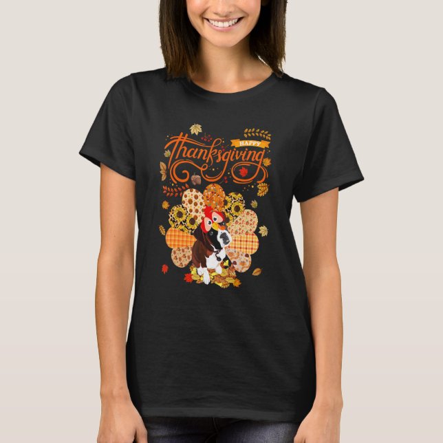 Turkey Dog Boxer Happy Thanksgiving Autumn Fall Ou T-Shirt (Front)