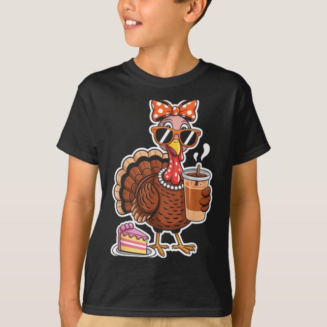 Turkey Drinking Coffee Bow Thanksgiving Womens Tur T-Shirt (Front)