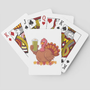 Turkey Drinking Green Matcha Drink Thanksgiving Playing Cards