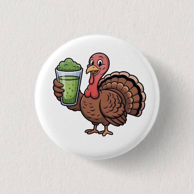 Turkey Drinking Matcha Lovers Thanksgiving 1 Inch Round Button (Front)
