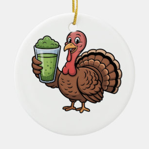 Turkey Drinking Matcha Lovers Thanksgiving Ceramic Ornament