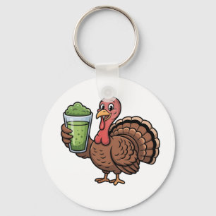 Turkey Drinking Matcha Lovers Thanksgiving Keychain