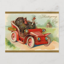 Turkey Driving a Car Vintage Thanksgiving