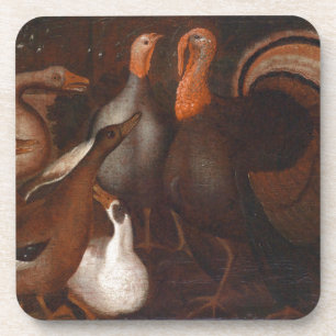 Turkey Ducks Pigeon Thanksgiving square Coaster