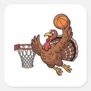 Turkey Dunking Basketball Sport Thanksgiving lover Square Sticker