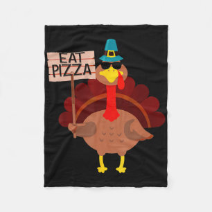 Turkey Eat Pizza Adult Vegan Kids Funny Thanksgivi Fleece Blanket