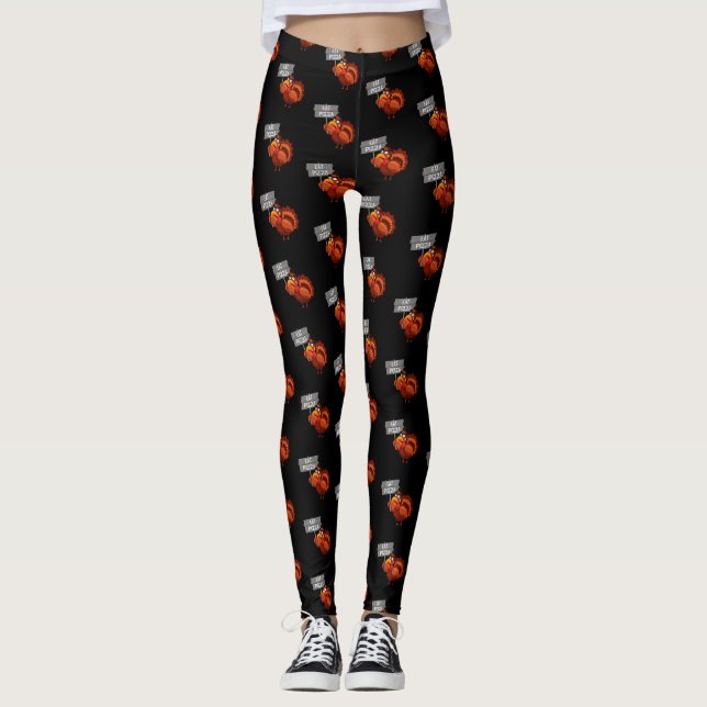Turkey Eat Pizza Funny Thanksgiving Day Leggings (Front)