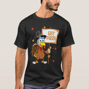 Turkey Eat Pizza Thanksgiving Vegan Boys Girls Ki T-Shirt