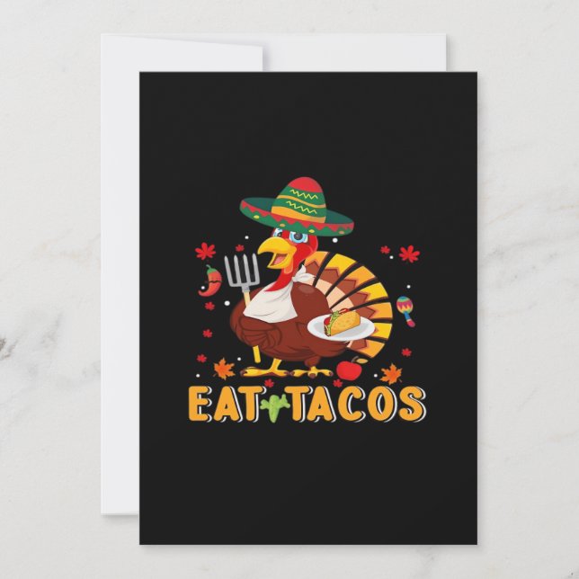Turkey Eat Tacos Funny Mexican Thanksgiving Holiday Card (Front)
