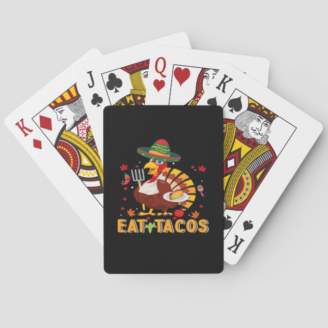 Turkey Eat Tacos Funny Mexican Thanksgiving Playing Cards (Back)