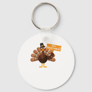 Turkey Eat Vegetables - Funny Vegan Thanksgiving Keychain