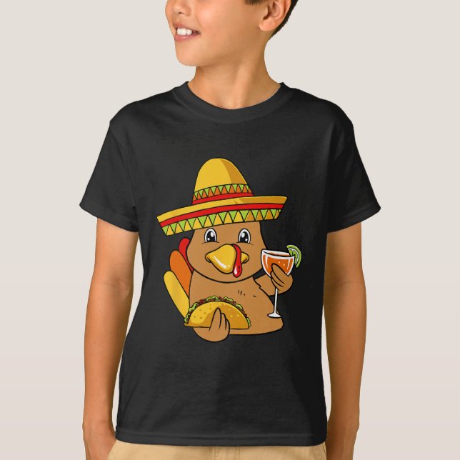 Turkey Eating Taco Thanksgiving Day Mexican Food F T-Shirt (Front)