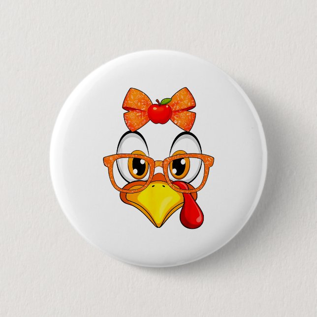 Turkey Face Apple Coquette Fall Thanksgiving Costu 2 Inch Round Button (Front)