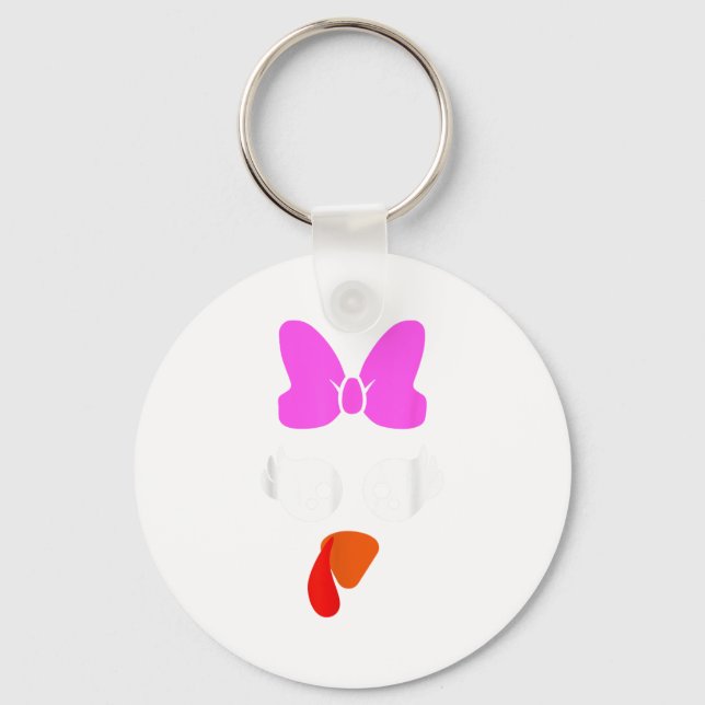 Turkey Face Bow Eyelashes Funny Halloween Thanksgi Keychain (Front)