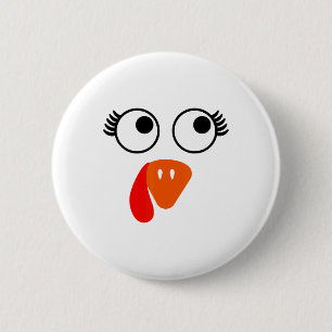 Turkey Face Eyelashes Halloween Thanksgiving Funny 2 Inch Round Button