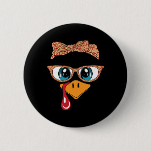 Turkey Face Eyelashes Leopard Gles Funny Thanksgiv 2 Inch Round Button