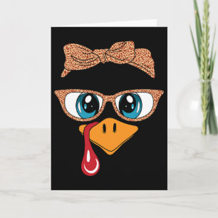 Turkey Face Eyelashes Leopard Gles Funny Thanksgiv Card